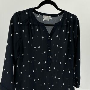 Van Heusen Navy and White Polka Dot Blouse Xs